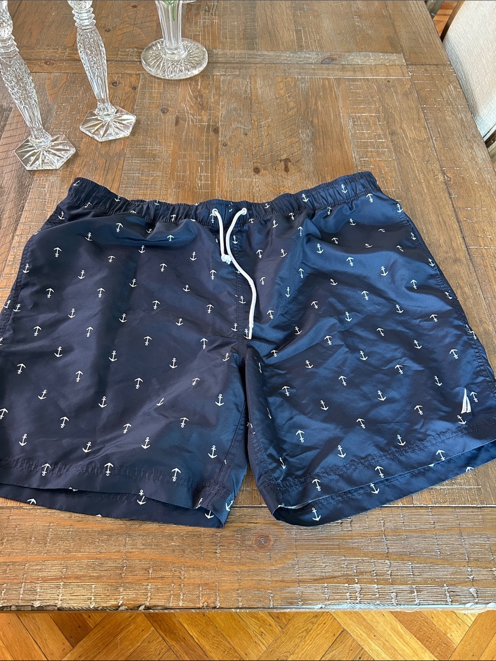 Nautica Navy Blue Anchor Print Swim Trunks